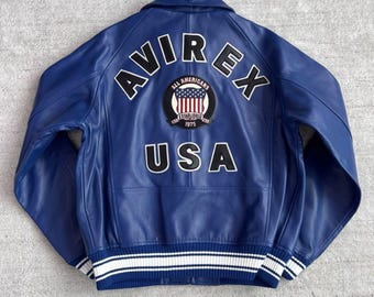 Avirex Blue Real Lamb Bomber American Flight Leather Avirex Icon Jackets for Men's