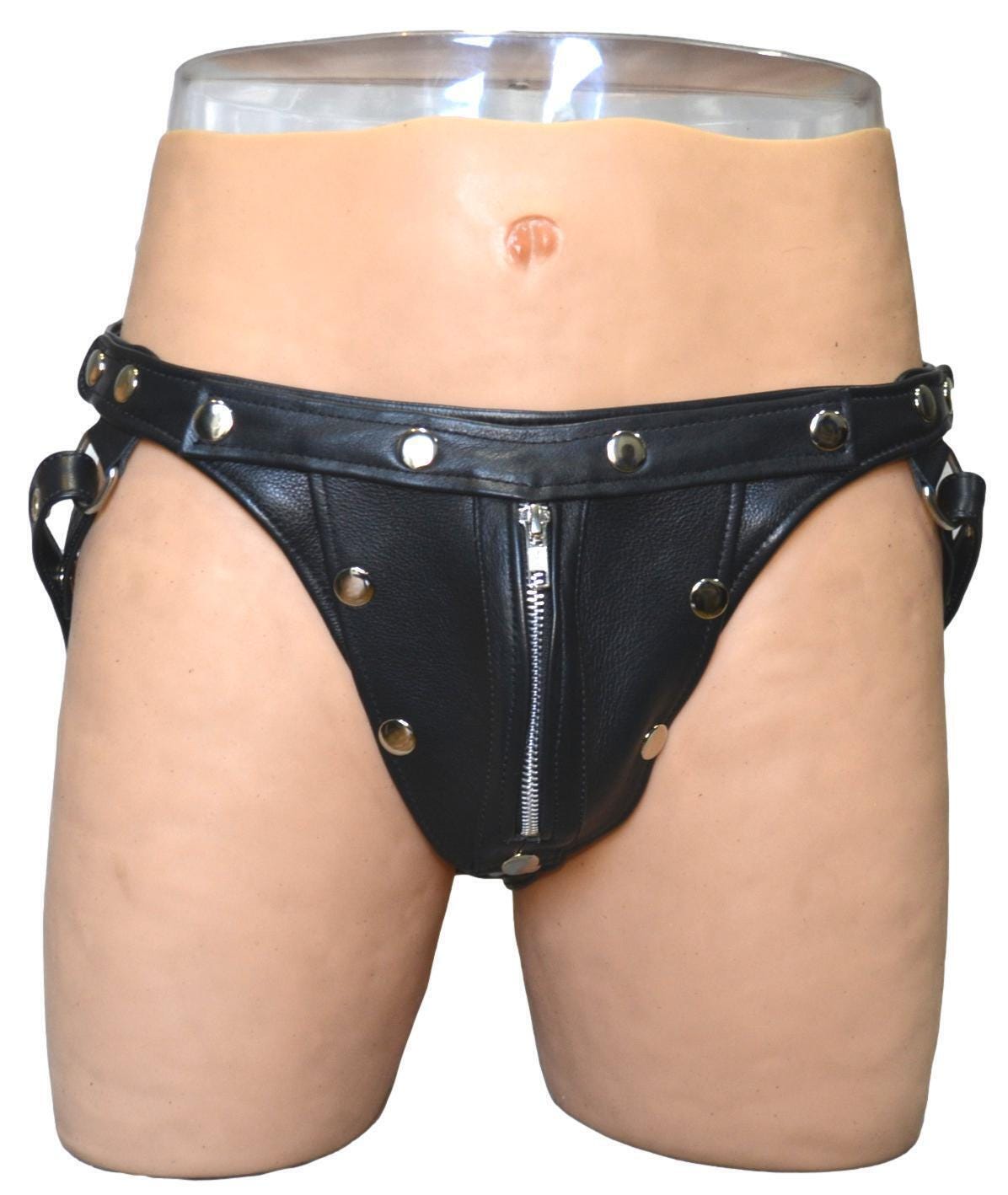 Jockstrap F PlusR Anneau Pochette Chaude, Noir Brillant, Taille L/XL, Bretelles Réglables
