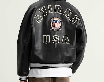 Chaqueta Avirex Icon de cuero de cordero auténtico negro para hombre