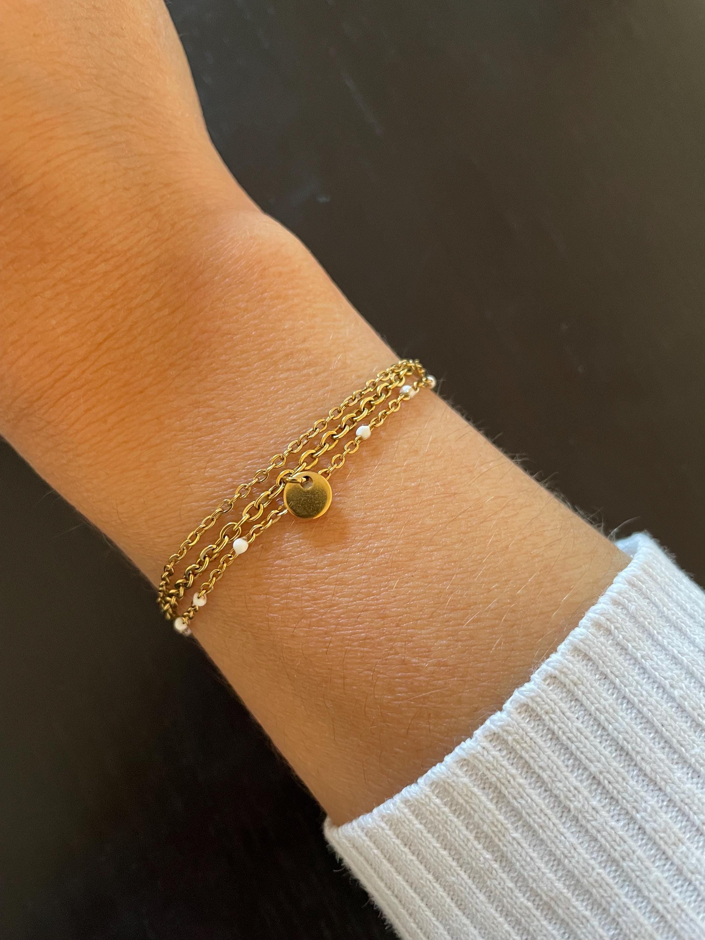 Bracelet Multi-rangs Doré à Deux Couches - Chaîne En Acier Inoxydable Réglable - Neuf Sans Emballage