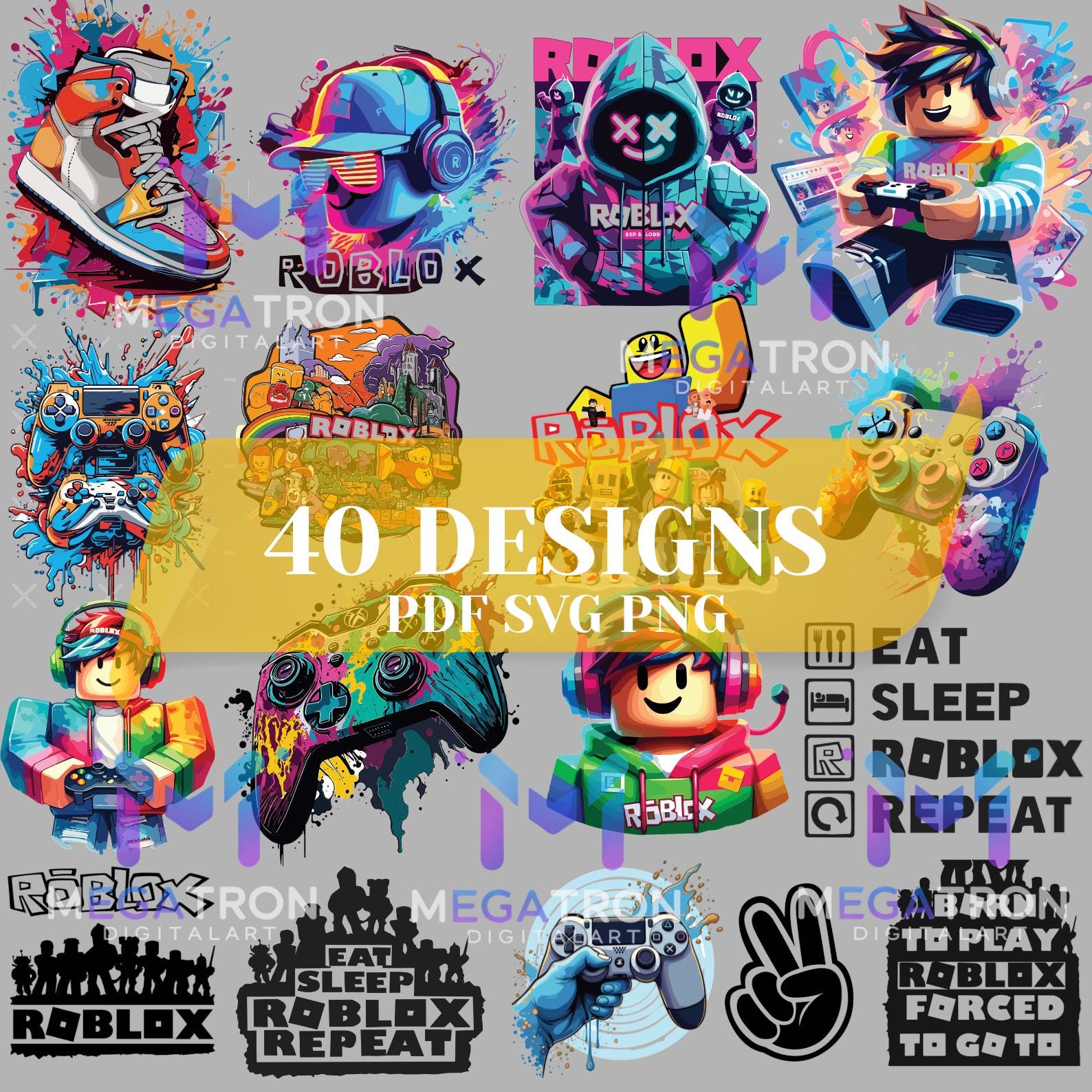 Gamer PNG SVG-bundel: 40 gamingontwerpen voor Cricut en Silhouette (direct downloaden)