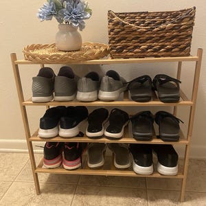 4 Tier Bamboo Shoe Rack Organizer | Stackable Wood Shoe Storage Shelf | Entryway Closet Organization | Natural Bamboo Furniture | 27&quot;x11&quot;x26