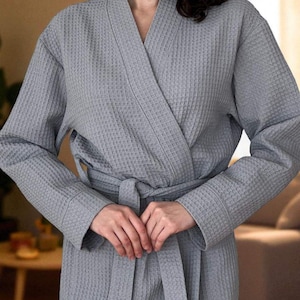 Waffle Cotton Bathrobe for Women, Gift Idea, 100% Cotton, Spa Bathrobe, Soft Loungewear Gift, Natural Fabric, Gift for Bride or Her