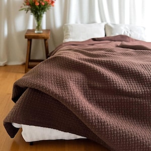 Brown Cotton Bedspread, Soft & Breathable Blanket for Bedroom, Natural 100% Cotton Throw, Lightweight Cozy Bedding for Bedroom Decor
