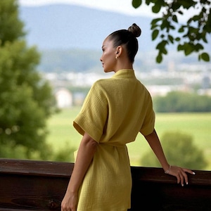 Organic Cotton Bathrobe with Pockets, Cozy Loungewear for Women, Perfect Gift for Her, Stylish Bathrobe with Belt and Pockets, Soft Muslin