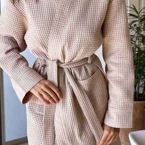 Luxurious Waffle Cotton Spa Robe - Perfect Relaxation Gift for Her, Waffle Cotton Bathrobe for Women, Self Care Gift for Women, 100% Cotton