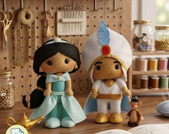 Arabian Princess & Hero Felt Doll Pattern Bundle PDF, Fantasy Storybook Sewing Pattern Set