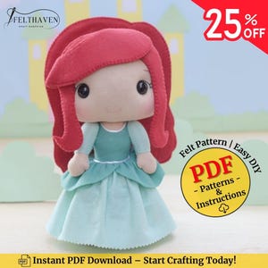 Ariel Felt Doll Pattern: DIY Mermaid Plush Sewing Template (PDF Pattern