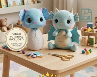 Felt Dragon Sewing Pattern | 2 Baby Dragons Plush PDF | DIY Toy