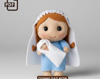 Mary and Baby Jesus Felt Sewing Pattern PDF | Christmas Nativity Ornament | Plush Doll Template