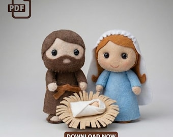 Mary Joseph and Baby Jesus Felt Sewing Pattern PDF | Nativity Set Christmas Ornament