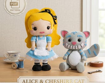 Alice & Cheshire Cat Felt Sewing Pattern Bundle (PDF Download)
