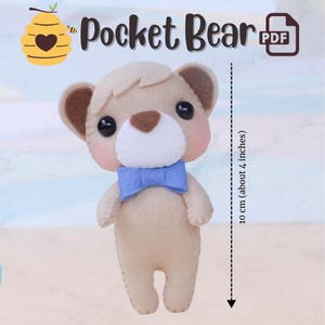 Pocket Bear Felt Pattern – PDF Digital Sewing Template – DIY Plushie Soft Toy – Beginner Friendly Felt Animal for Nursery Decor