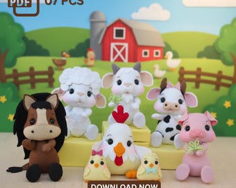 Farm Animal Felt Pattern Bundle | 7 Plush Toys PDF | Easy Sewing + Commercial Use