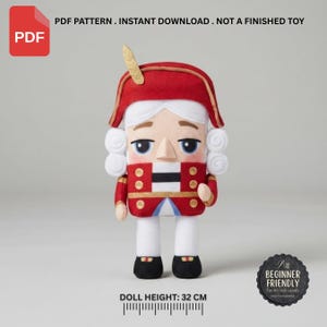 Nutcracker Felt Doll Sewing Pattern | Christmas 3D Plush Ornament PDF 35cm