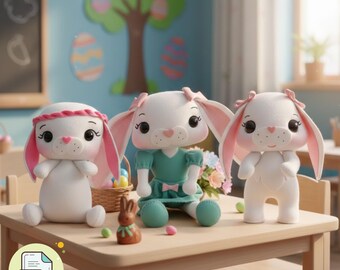 Easter Bunny Felt Pattern Bundle | 3D Plush PDF | Easy Sewing
