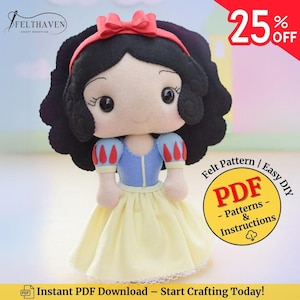 Snow White Felt Doll Pattern | DIY Disney Princess Sewing Template | PDF Felt Plush Pattern | Instant Download