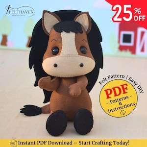 Horse Felt Pattern | Farm Animal Sewing Template | DIY Plush PDF Sewing Pattern | Instant Download Craft Kit