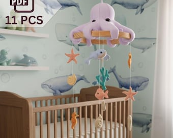 Felt Ocean Animals Pattern Bundle: Octopus Mobile DIY (PDF Pattern)