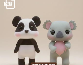 Koala and Panda Felt Sewing Pattern PDF | Plush Animal Doll Set | DIY Soft Toy Template