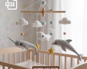 Ocean Felt Sewing Pattern Set | Narwhal Beluga Dolphin | 3D Plush PDF DIY