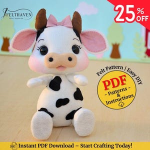 Cow Felt Pattern | Farm Animal Sewing Template | DIY Plush PDF Pattern | Instant Download for Beginners