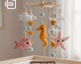 Sea Felt Pattern Set PDF | Fish, Seahorse and Starfish | DIY Ocean Keychains & Nursery Decor