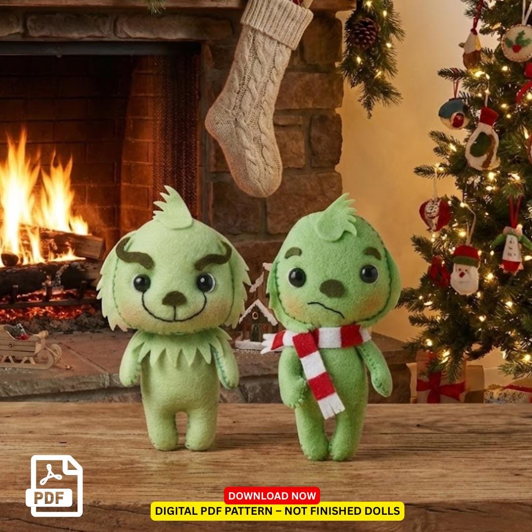 Green Grumpy Monster Felt Pattern - Holiday Mean One Sewing Template ...