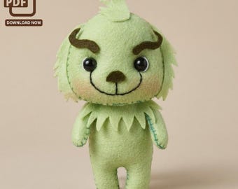 Christmas Mean One Ornament PDF - Green Creature Felt Sewing Pattern - Whimsical Holiday Decor.
