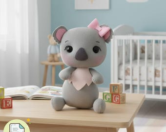 Koala Felt Doll Pattern PDF | Woodland Nursery Plush Sewing Template | Baby Shower DIY Gift