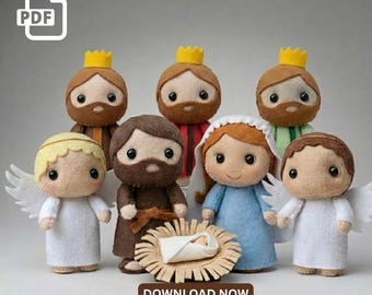 Mini Nativity Felt Sewing Pattern – Christmas Ornament PDF Set (8 Characters)