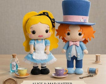 Alice Sewing Pattern | Mad Hatter Pattern PDF | Wonderland Felt Toy | DIY Doll | Nursery Gift