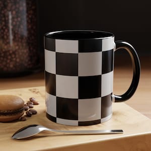 Chic Checkered Coffee Mug - Stylish Ceramic Cup for Coffee Lovers, Great Gift for Birthdays, Housewarming, Cozy Mornings, Unique Home Decor
