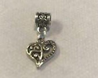 Antique Silver Heart Charm Bracelet: Fits Pandora, European Bracelets