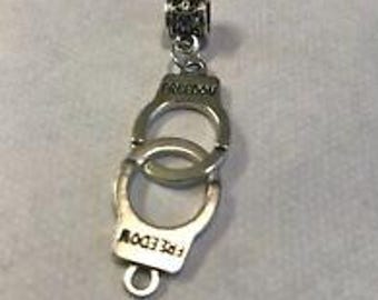 Antique Silver Handcuffs Charm Bracelet: Fits Pandora, European Bracelets