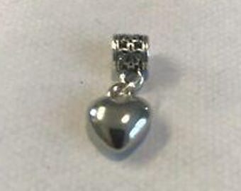 Antique Silver Heart Charm Bracelet: Fits Pandora, European Bracelets