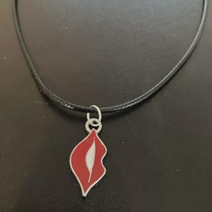 Red Lips Leather Cord Necklace: Funky Metal Charm Pendant