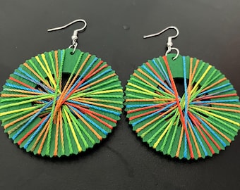 Handmade Wooden Embroidered Earrings, Lightweight Dangle Earrings