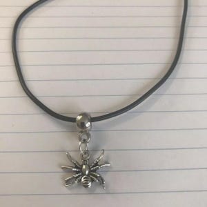 Spider Leather Cord Necklace: Tibetan Silver Charm