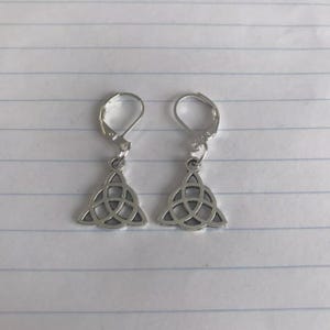 Tibetan Silver Celtic Knot Drop Earrings: Silver Plated Hooks