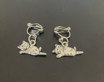 Lucky Cat Clip On Earrings: Tibetan Silver Charm