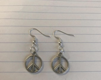 Triple Peace Sign Dangle Earrings - Genuine 925 Sterling Silver - 48mm Length - Silver Line