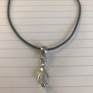 Penguin Charm Leather Cord Necklace: Tibetan Silver Pendant