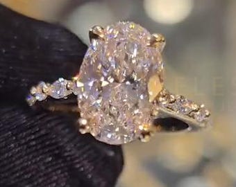 3.0 CT Oval Cut Diamond Engagement Ring | Pave Band Ring | 14K Yellow Gold Oval Solitaire Ring | Vintage Inspired Bridal Ring