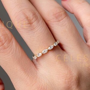 Marquise Moissanite Eternity Band - 14K Gold Stacking Ring