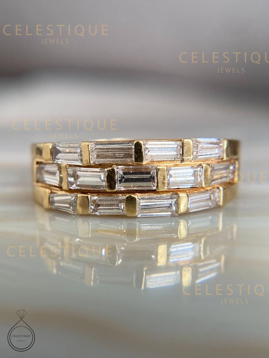 Baguette Diamond Eternity Band | 18K Yellow Gold Stacking Ring | Modern ...