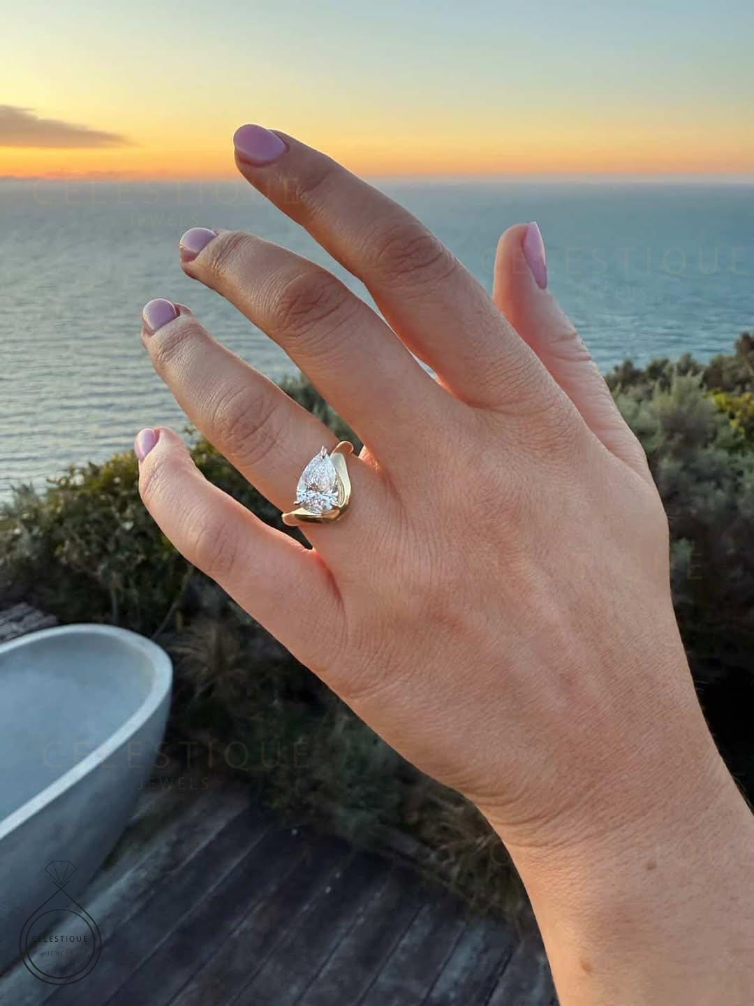2.50CT Pear Cut Lab Grown Diamond Ring | 18k Gold Solitaire Ring | 14k ...