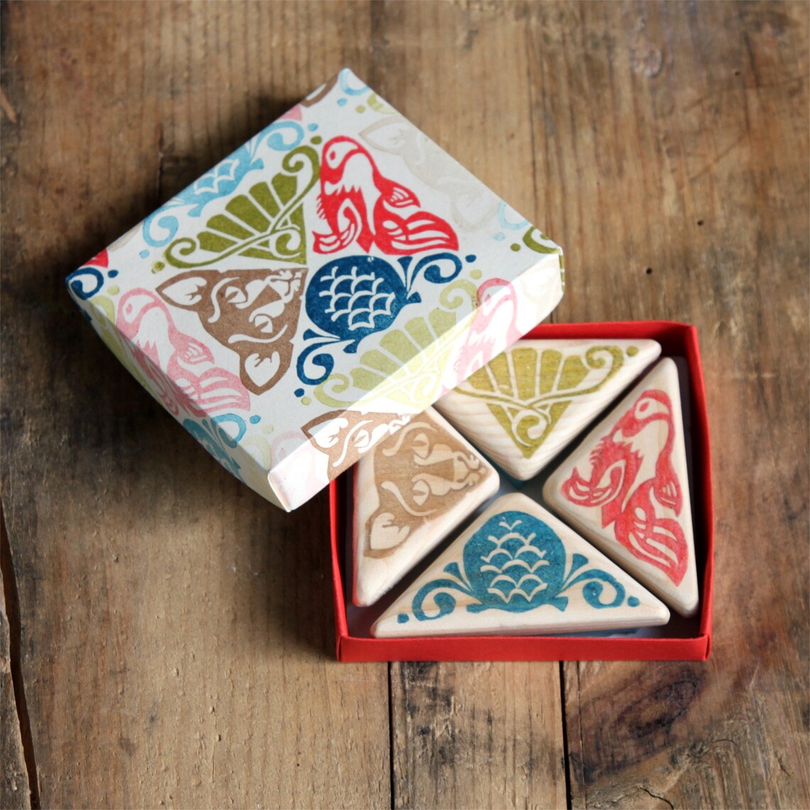 Cat fish and geometric rubber stamps art deco style hand Etsy