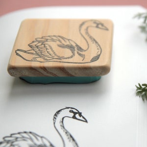 Swan stamp, hand carved, wood mounted image 5