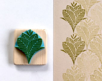 Bullet Journal stamp, foliage scale pattern, bujo, hand carved, wood mounted